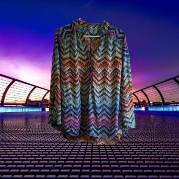 Tacera Large long sleeve multi color polyester top. Winter, office, holidays. - Picture 1 of 1